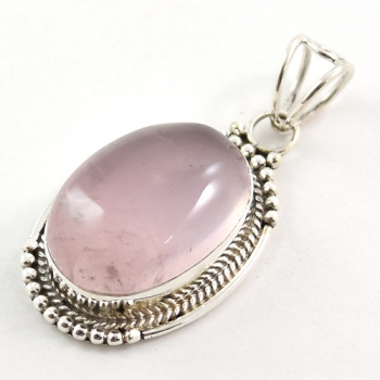 925 silver pink rose quartz pendant